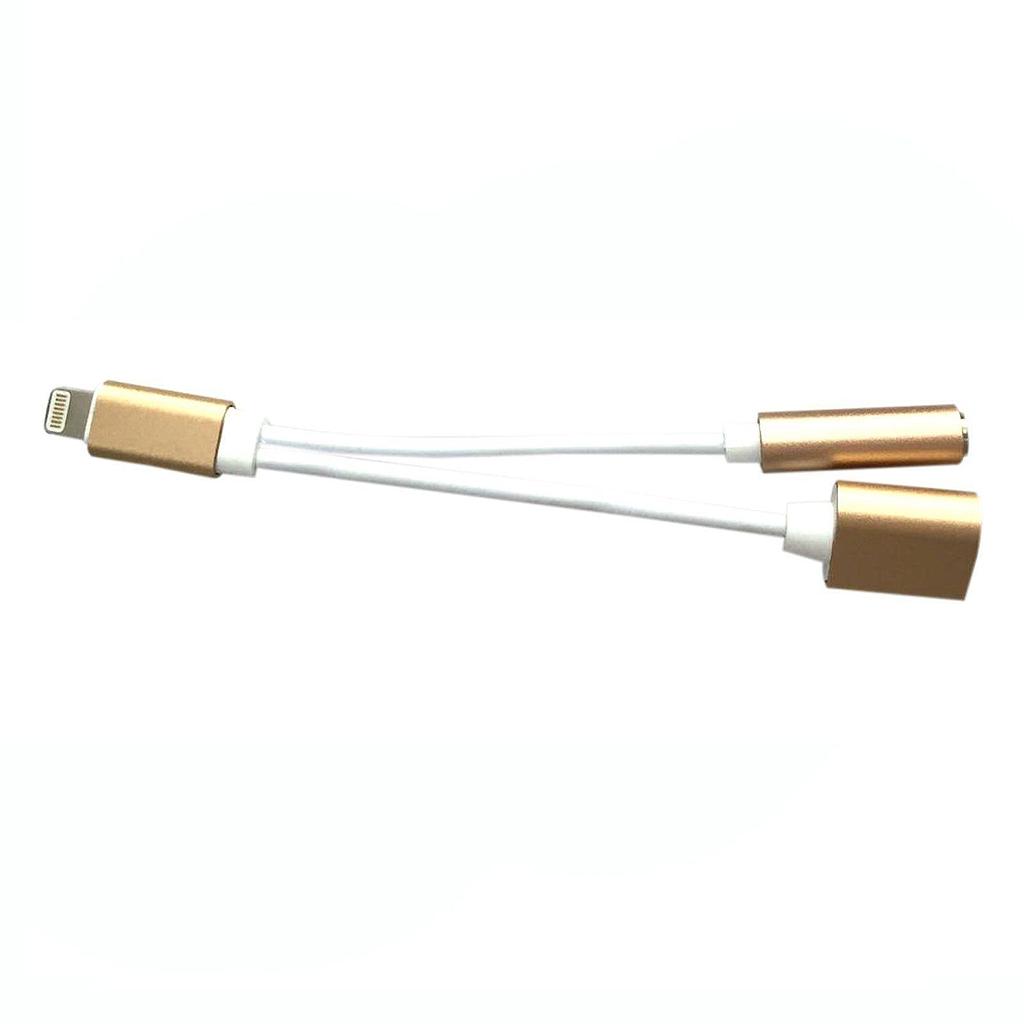 8 pin USB to 3.5 mm Headphone Jack and Charger Gold