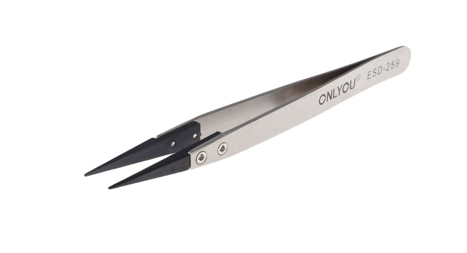 Straight tip ESD safe steel tweezers carbon