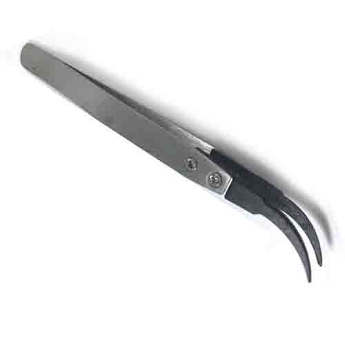 Curved tip ESD safe steel tweezers carbon