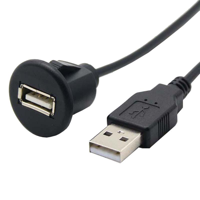 25mm round Car Dash board Mount USB Male to Female Socket Panel Cable extension 1m